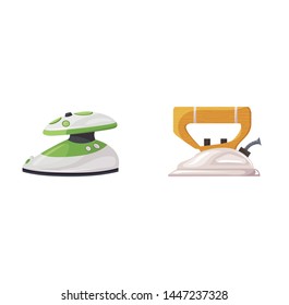 Iron vector ironing electric household appliance steamer of laundry housework illustration irony housekeeping set of hot irony steam equipment isolated on white background