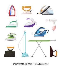 Iron vector ironing electric household appliance steamer of laundry housework illustration irony housekeeping set of hot irony steam equipment isolated on white background