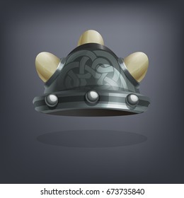 Iron viking fantasy armor helmet for game or cards. Vector illustration.