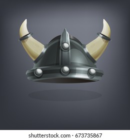 Iron viking fantasy armor helmet for game or cards. Vector illustration.