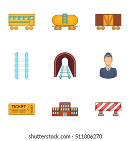 Iron way road icons set. Cartoon illustration of 9 iron way road vector icons for web