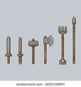Eisenwaffenset im Pixel-Art-Stil