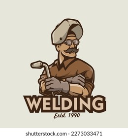 iron welder mascot vector illustration