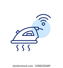 Iron and wi-fi symbol. Smart home laundry connection. Pixel perfect, editable stroke vector icon