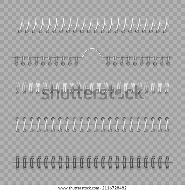 Iron wired spirals for\
binding notebook sheets. Mockup layout of spiral binder and ringed\
for paper notebook, calendar, drawing album. Realistic vector\
illustration