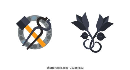 Iron works icon set