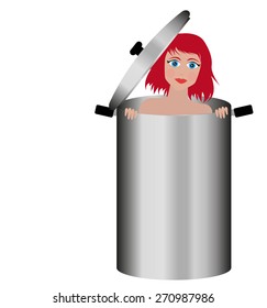 ironic illustration of girl in a pot