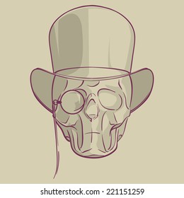 Ironic Scull with monocle and in a high hat. EPS8 vector illustration  