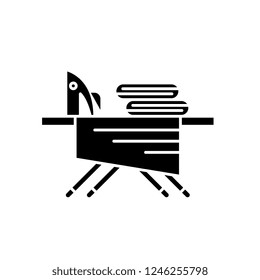 Ironing board black icon, vector sign on isolated background. Ironing board concept symbol, illustration 