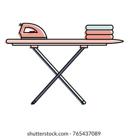 ironing board with clothes and iron
