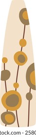 Ironing board cover adorned with a repeating pattern of stylized flowers, composed of circles and stems in shades of brown and yellow, evokes a retro aesthetic reminiscent of the 1970s