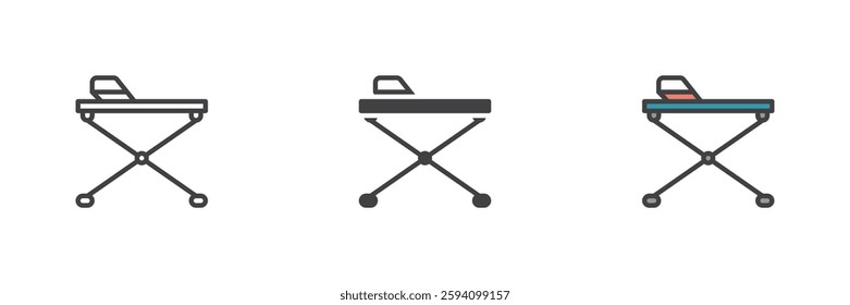Ironing board different style icon set. Line, glyph and filled outline colorful version, outline and filled vector sign. Symbol, logo illustration. Vector graphics