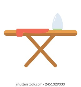 Icono plano de la tabla de planchar, Ilustración vectorial de dibujos animados de la tabla de planchar, tabla de planchar aislada sobre fondo blanco
