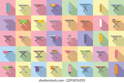 Ironing board icons set flat vector. Cloth domestic. Fabric clothes