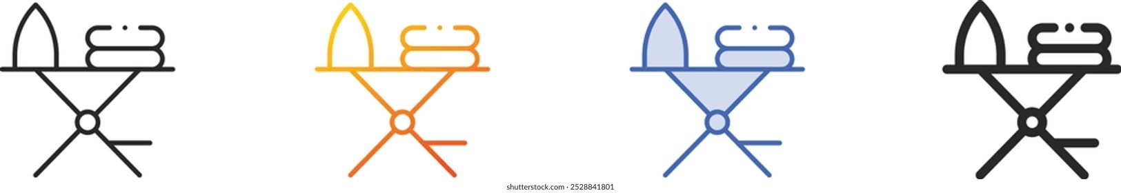 Icono de la tabla de planchar. Diseño lineal delgado, degradado, azul y estilo audaz aislado sobre fondo blanco