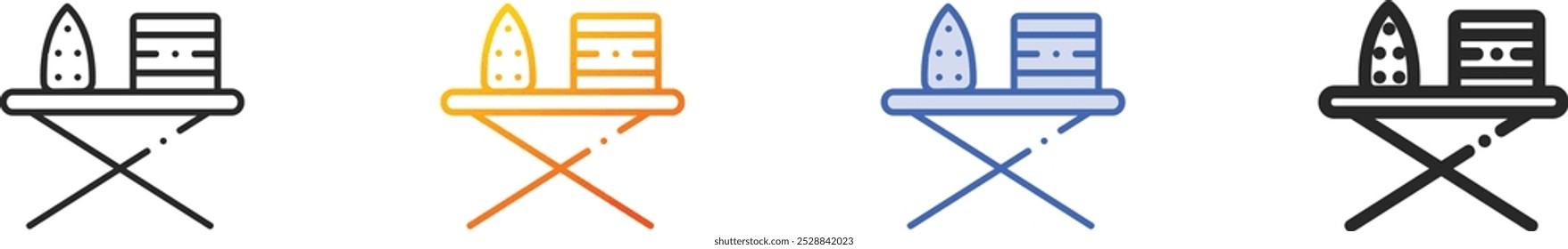 Icono de la tabla de planchar. Diseño lineal delgado, degradado, azul y estilo audaz aislado sobre fondo blanco