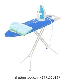 ironing board with iron and clean shirts