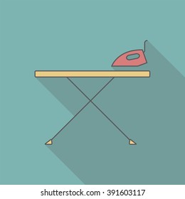 Ironing board and iron. Flat icon. Vector illustration.