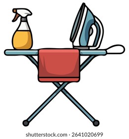 Ironing board with iron isolated vector illustration on white background