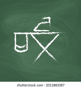 Ironing board Line Icons vector design white. Hand drawn Ironing board. Cartoon Ironing board line icon. Drawing Ironing board, vector sketch. Draw a picture on the blackboard.