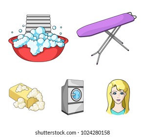 Ironing board and other accessories. Dry cleaning set collection icons in cartoon style vector symbol stock illustration web.