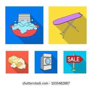 Ironing board and other accessories. Dry cleaning set collection icons in flat style vector symbol stock illustration web.