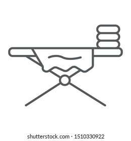 Ironing board thin line icon, laundry and housekeeping, home appliance sign, vector graphics, a linear pattern on a white background, eps 10.