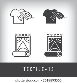 Ironing, carpet, pattern and textile designs. Simple linear and flat artistic art icon set.