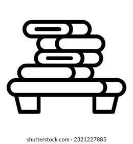 Vector de contorno de icono de pila de tela de planchar. Mesa de hierro. Limpieza eléctrica