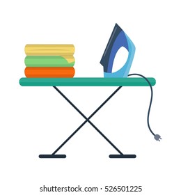 Ironing clothes by iron. Vector illustration. 