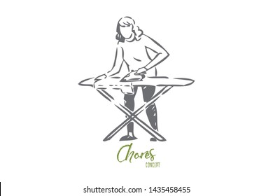 Ironing clothes concept sketch. Isolated vector illustration