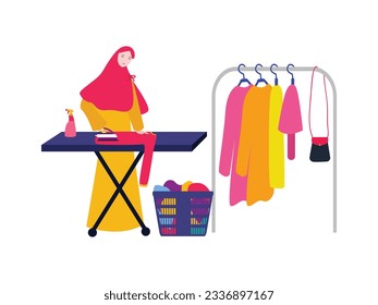 ironing clothes household machine electric equipment clean many fabric fashion stylish with beautiful hijab girl