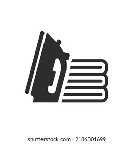 Ironing clothes icon. Iron and a stack of clothes. Monochrome symbol. Vector illustration