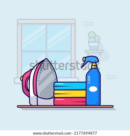 Ironing clothes with iron cleaning tools laundry tools illustration vector isolated flat design
