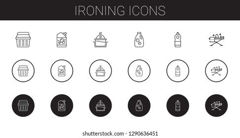 ironing icons set. Collection of ironing with laundry, detergent. Editable and scalable ironing icons.