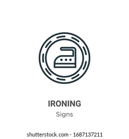 Ironing outline vector icon. Thin line black ironing icon, flat vector simple element illustration from editable signs concept isolated stroke on white background
