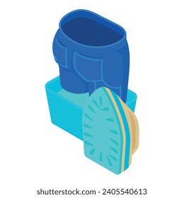 Ironing service icon isometric vector. Blue clean jeans and modern cordless iron. Washing, ironing, housework