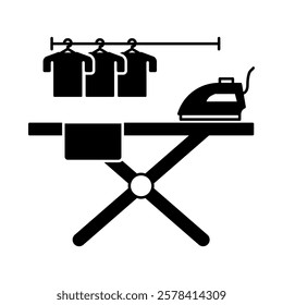 Ironing Services – Clothes with Iron Representing Fabric Care and Wrinkle Removal. Vector illustration.