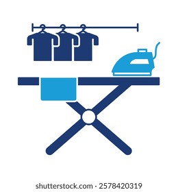 Ironing Services – Clothes on Ironing Board Representing Fabric Care and Wrinkle-Free Clothing. Vector illustration.