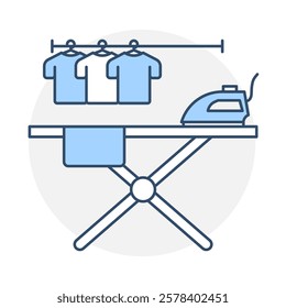 Ironing Services icon. Clothes with Iron Representing Fabric Care and Wrinkle Removal