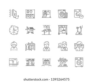 Ironing services line icons, signs, vector set, outline illustration concept 
