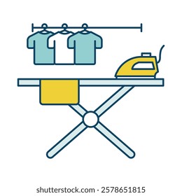 Ironing Services – Professional Fabric Care with Ironing Board and Iron to Ensure Smooth and Wrinkle-Free Clothes for Home or Laundry Use. Vector illustration.