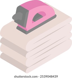 Ironing the stack of textile isometric concept, to remove wrinkles and unwanted creases from fabric vector icon design, Housekeeping symbol, Home cleaning sign, Professional cleaner equipment stock 