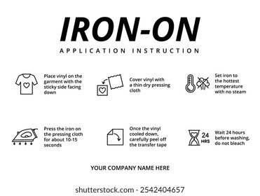 Plantilla de diseño de instrucciones de aplicación Iron-on