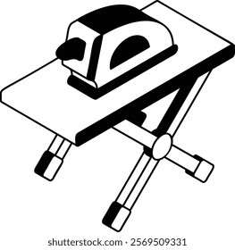 Irons and Garment Steamers Stands isometric vector design, Housekeeping symbol, Public health Custodial sign, Waste management illustration, Iron with Ironing Boards outline concept