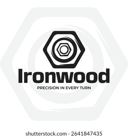 Ironwood Logo with Hex Bolt and Modern Typography
