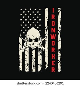 Ironworker American Flag Union Design funny t-shirt design