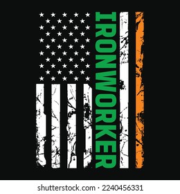 Ironworker USA Flag Irish St Patrick Day