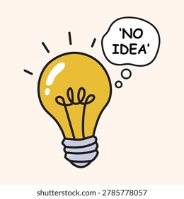 Irony Light Bulb Character Confused Expression with No Idea Speech Bubble Vector