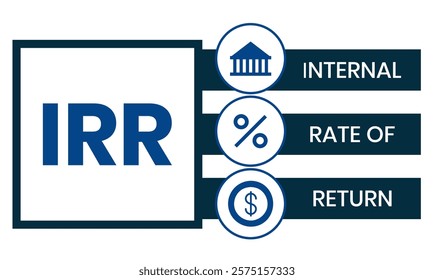 IRR - internal rate of return. acronym business concept. vector illustration concept with keywords and icons. lettering illustration with icons for web banner, flyer, landing page, presentation
